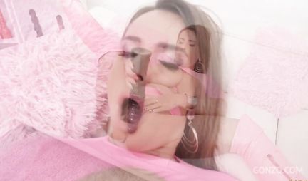 A mature lady with big boobs cums from double penetration during a group sex