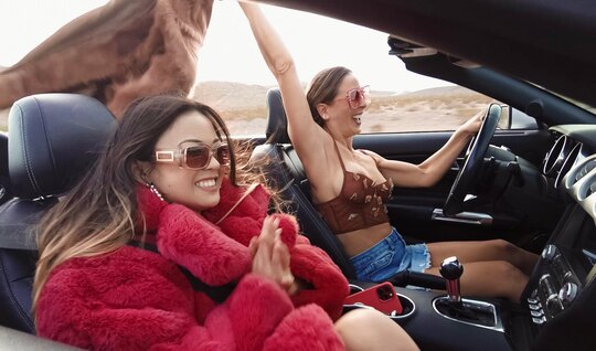 Two passionate lesbians fuck with a stranger after a walk