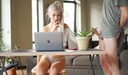 A skinny blonde sucks a dick online and is given to a guy...