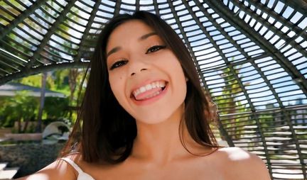 Cute brunette picked up a black man with a big dick while relaxing