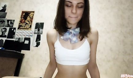 Russian skinny girl rides cock and guy makes video