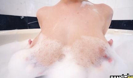 Blonde with gorgeous tits indulges friends cock in the bathroom