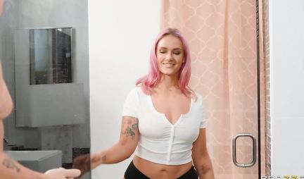 A man fucked a white-haired chick with huge milkings and her pink-haired girlfriend