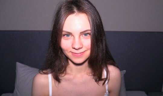 Young girl in a bra sucks dick cool close-up