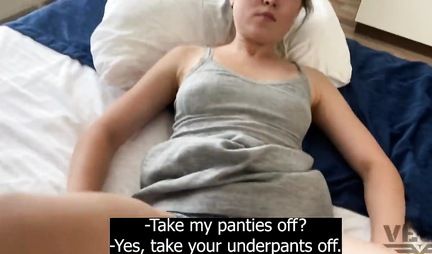 Young chick asks friend to fuck her in tight shaved slit