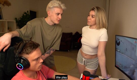 Russian girl fucks with another behind the back of her ga...