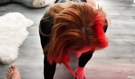 Russian beauty with a juicy cap skillfully jumps on a friends penis