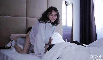 Skinny Russian chick cheered up in the morning on a friends cock