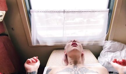 Tattooed Russian girl orally satisfies a guy