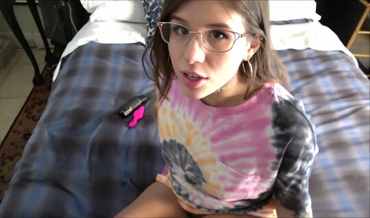 A girl with glasses was pulled with an anal hole on a big...