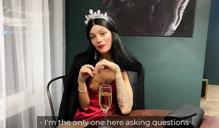 Russian girl is ready to suck and fuck after a glass of champagne