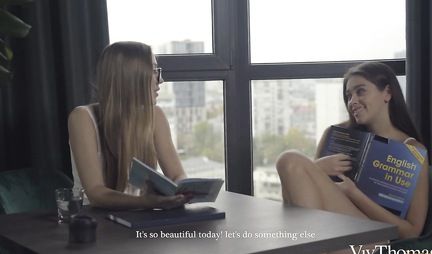 Lesbian students began to lick pussies, forgetting about their studies