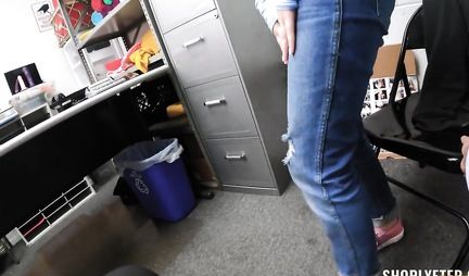 The security guard fucks a young thief in his office