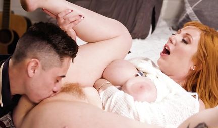 Redhead stepmom seduces stepson and his best friend for sex
