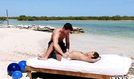 A handsome man indulges a slender girl with a strong dick in nature