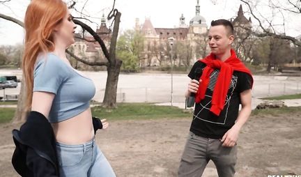Red-haired journalist is ready to show everyone her big boobs