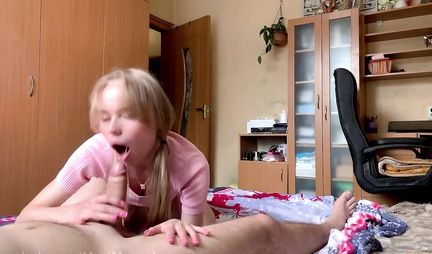 Russian cutie jerked off a guys strong penis in a neighborly way