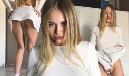 Russian young girl shows her holes and gently caresses th...