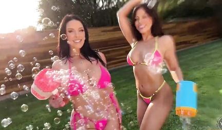 Clockwork neighbors guy for group sex in the yard seduced