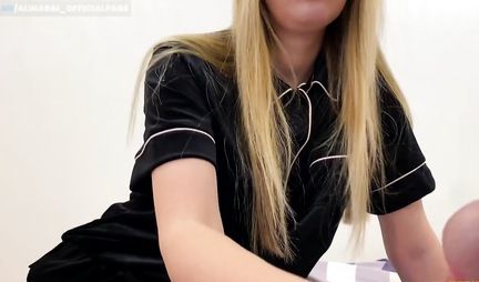 The guy can't masturbate and Russian mom helps him finish