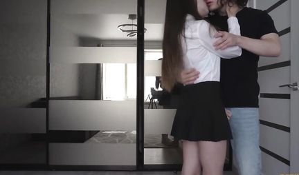 A thin student, having run away from classes, fucks with a classmate