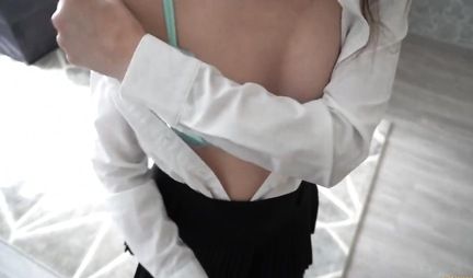 A thin student, having run away from classes, fucks with a classmate