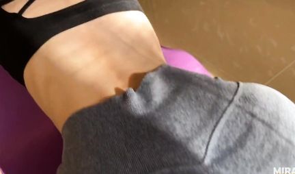 Russian chick while doing yoga got a dick