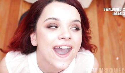 Redhead student got cum in her mouth after blowjob