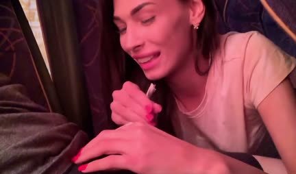 Russian bitch gives a blowjob to a guy during a bus ride