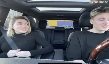 Russian blonde was impatient to suck cock in the car