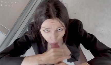 Russian beauty gives a blowjob to a cute realtor