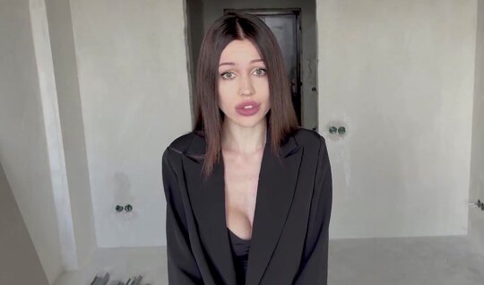 Russian beauty gives a blowjob to a cute realtor