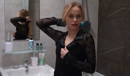 After a rough blowjob, a Russian bitch got a dick in anal