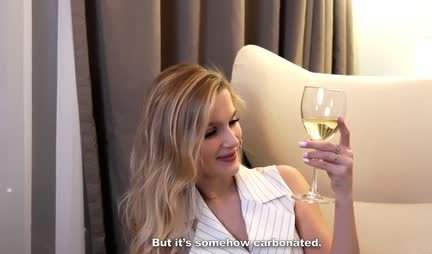 Drunk Russian chick gave pussy lick after a glass of wine