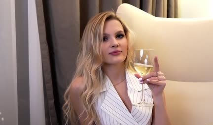 Drunk Russian chick gave pussy lick after a glass of wine