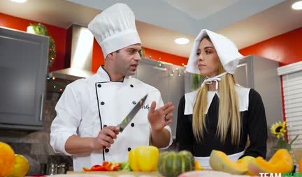 The chef fried the anal hole of a cute chick on the table