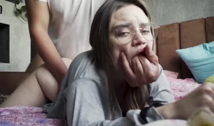 Russian shy girl with glasses doggy style enjoys cock