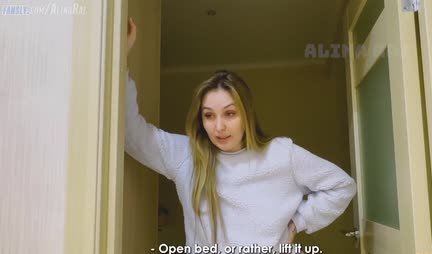 Russian mom stuck under the bed and got a dick in anal