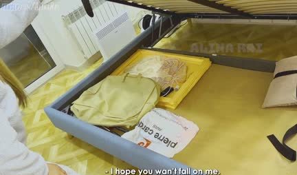 Russian mom stuck under the bed and got a dick in anal