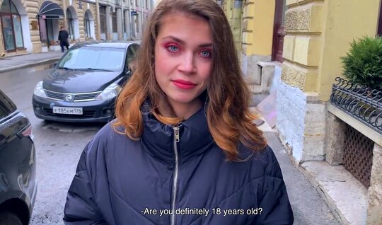 Russian beauty undressed to the goal in front of the firs...