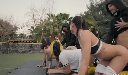 Athletes with fans staged a hot orgy in the fresh air