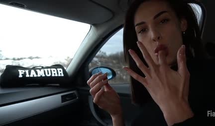 A girl gives a blowjob to her boyfriend at home and in nature