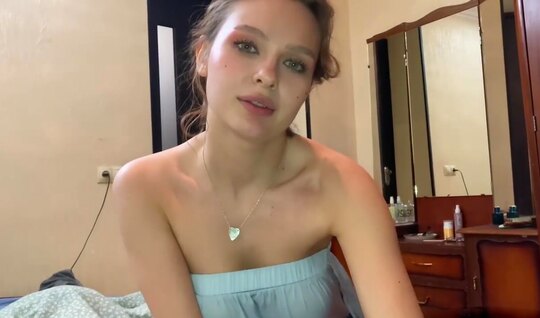 Russian MILF with natural tits beautifully sucks cock