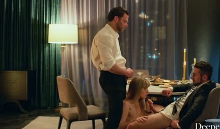 Romantic dinner and hot MFM sex with oral sex