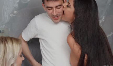 A young guy is given a gorgeous blowjob by two excited mothers