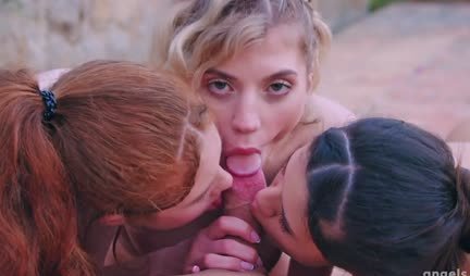 Hot lesbians take turns trying hard male cock