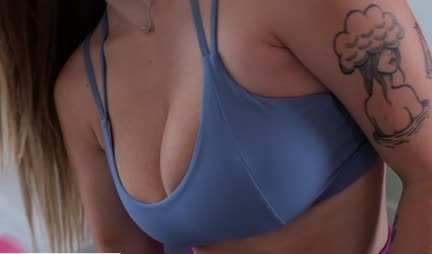 The trainer touched the big tits of a young athletic chick