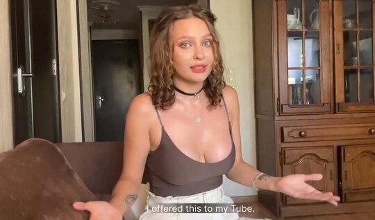 Russian chick spread her legs in front of a bearded man f...