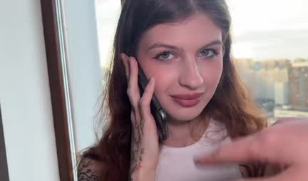 Russian chick has sex with a neighbor while the guy is busy