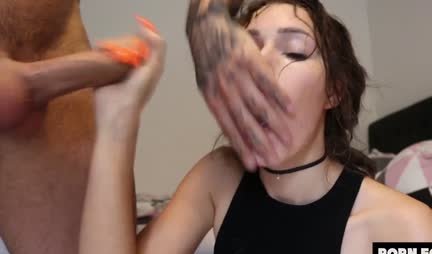 Roughly fucked his chick in the mouth and came on her face